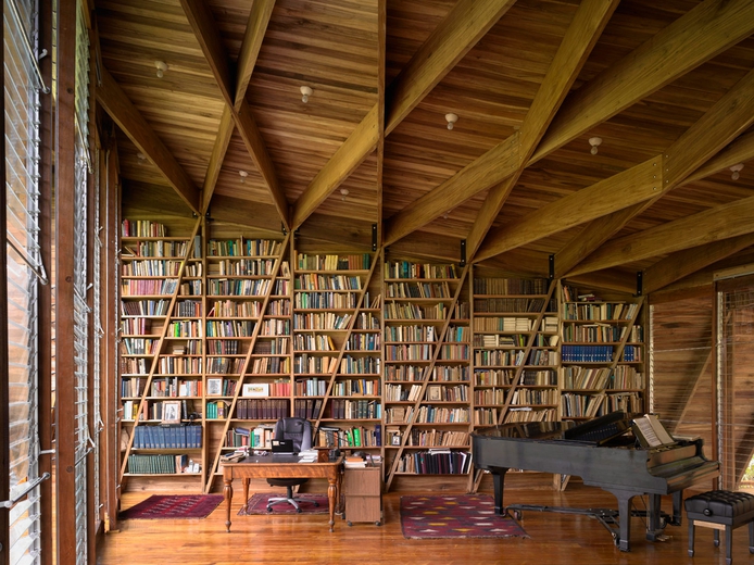 Library shelving and structure as one